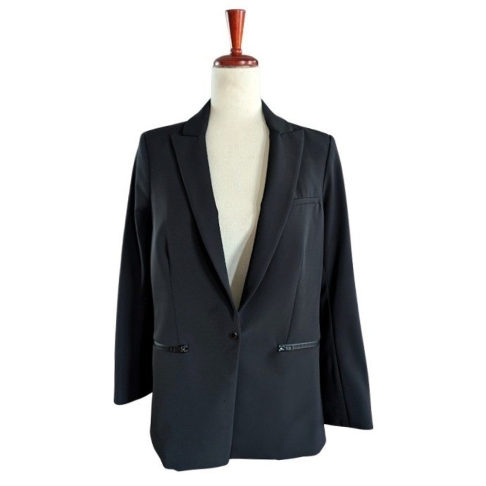 Veronica Beard Black Single Button Zipper Pocket Blazer COREBSS1078 Size 10